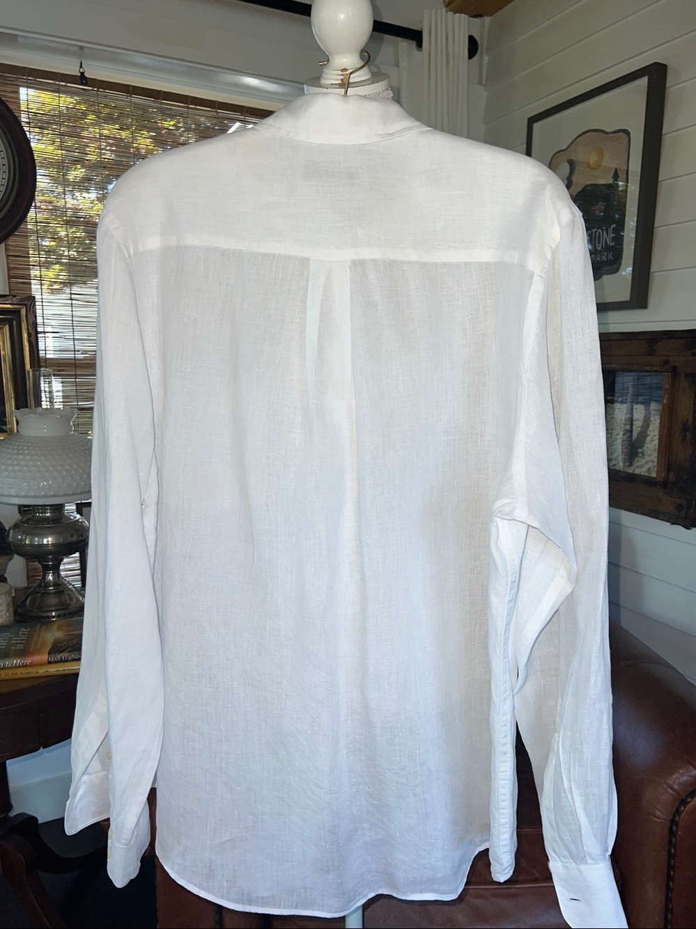 White 100% Linen Long Sleeve Button Up - Picture 4 of 8